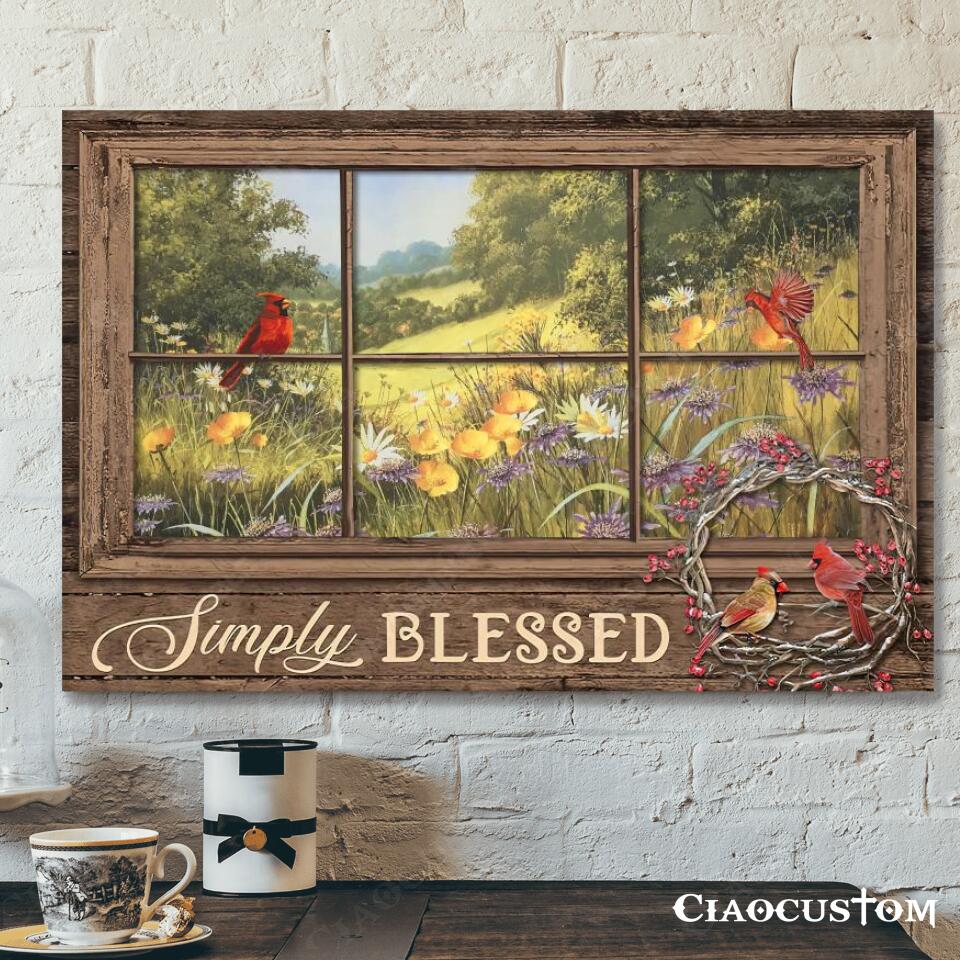 Simply Blessed – Cardinal Bird And Car Painting – Faith Canvas – Bible Verse Canvas – Christian Canvas Wall Art – Christian Gift