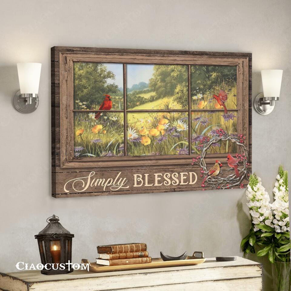 Simply Blessed – Cardinal Bird And Car Painting – Faith Canvas – Bible Verse Canvas – Christian Canvas Wall Art – Christian Gift