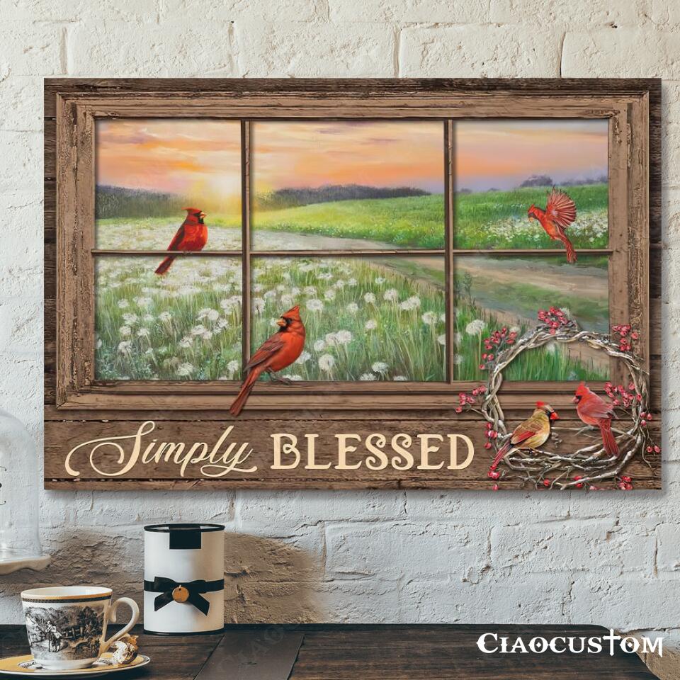 Simply Blessed – Cardinal Bird And Flower – Christian Canvas Prints – Faith Canvas – Bible Verse Canvas