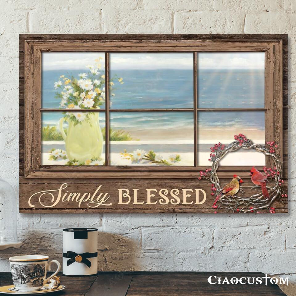 Simply Blessed – Cardinal Bird And Flower Painting – Faith Canvas – Bible Verse Canvas – Christian Canvas Wall Art