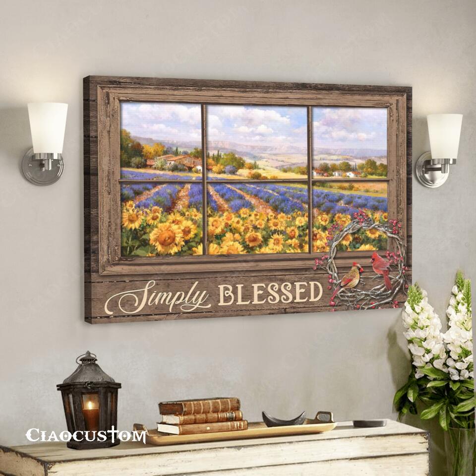 Simply Blessed – Cardinal Bird And Sunflower – Christian Canvas Prints – Faith Canvas – Bible Verse Canvas