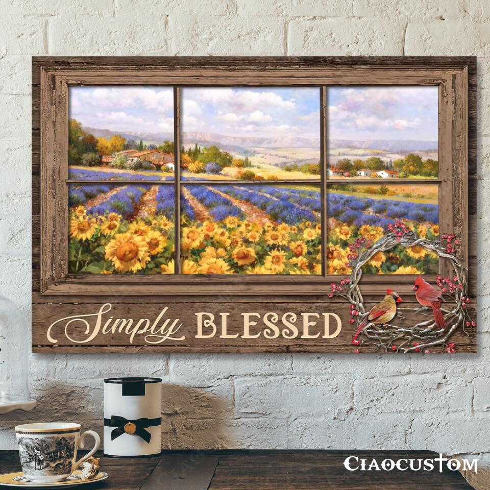 Simply Blessed – Cardinal Bird And Sunflower – Christian Canvas Prints – Faith Canvas – Bible Verse Canvas