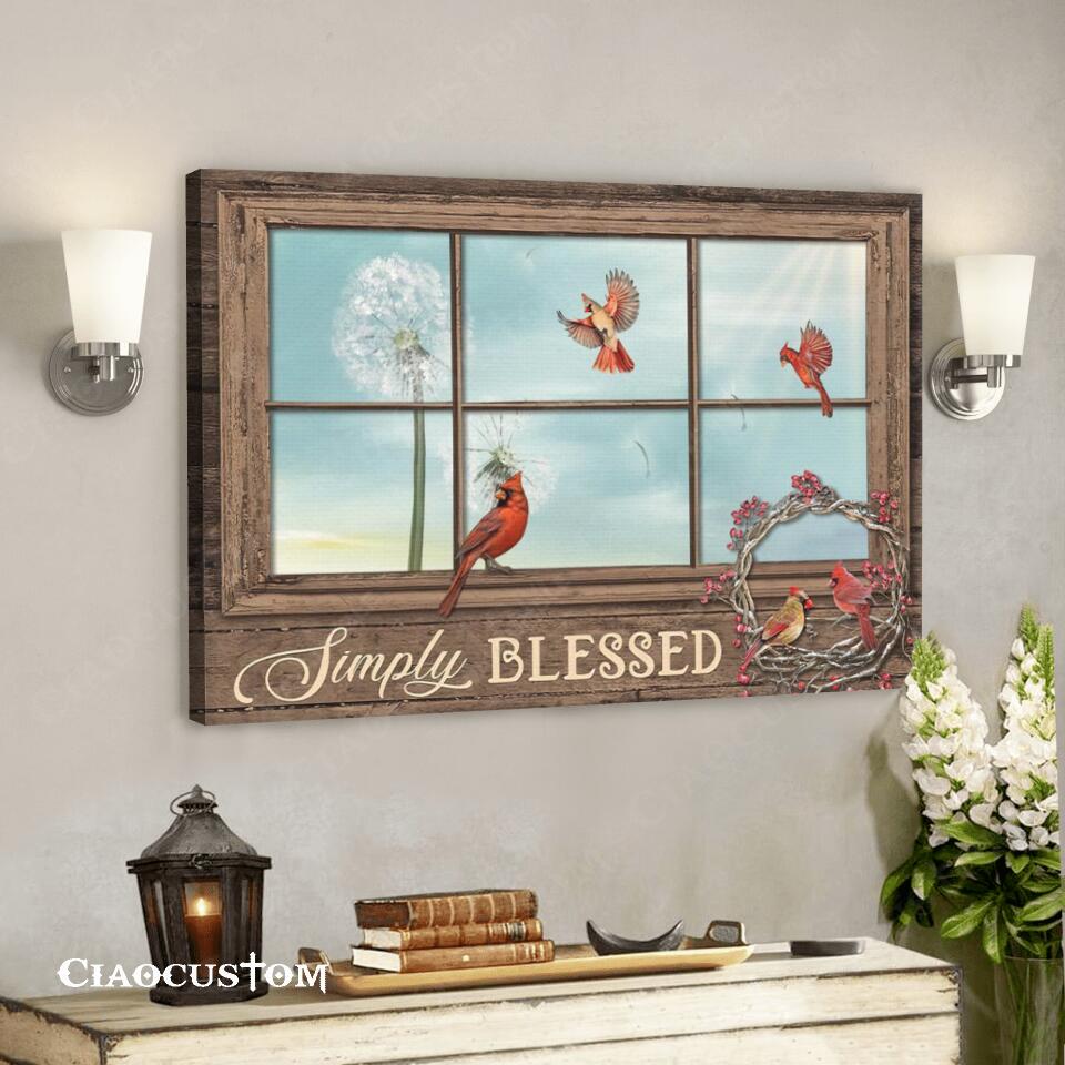 Simply Blessed – Cardinal Bird – Christian Canvas Prints – Faith Canvas – Bible Verse Canvas