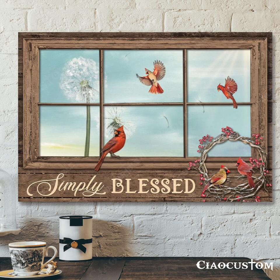 Simply Blessed – Cardinal Bird – Christian Canvas Prints – Faith Canvas – Bible Verse Canvas