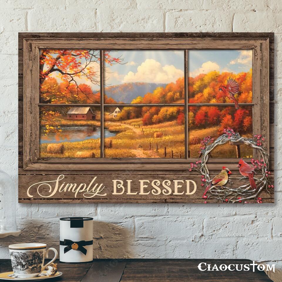 Simply Blessed – Cardinal Bird – Christian Canvas Wall Art – Faith Canvas – Bible Verse Canvas