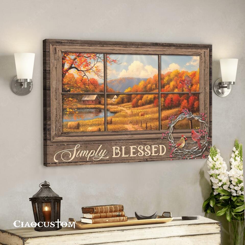 Simply Blessed – Cardinal Bird – Christian Canvas Wall Art – Faith Canvas – Bible Verse Canvas