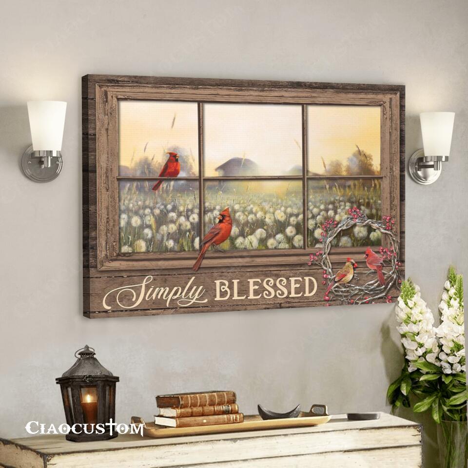 Simply Blessed – Cardinal Bird Painting – Christian Canvas Art – Faith Canvas – Bible Verse Canvas