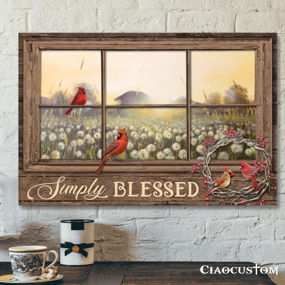 Simply Blessed – Cardinal Bird Painting – Christian Canvas Art – Faith Canvas – Bible Verse Canvas