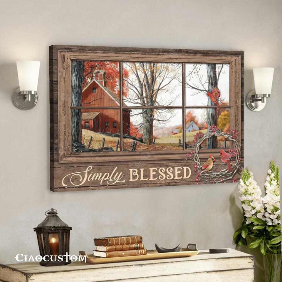 Simply Blessed – Cardinal Bird Painting – Christian Canvas Prints – Bible Verse Canvas