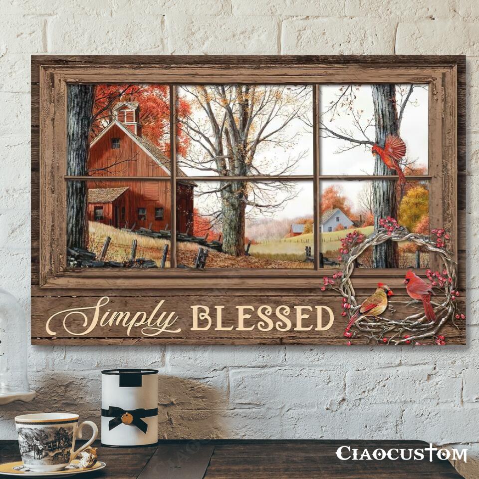 Simply Blessed – Cardinal Bird Painting – Christian Canvas Prints – Bible Verse Canvas