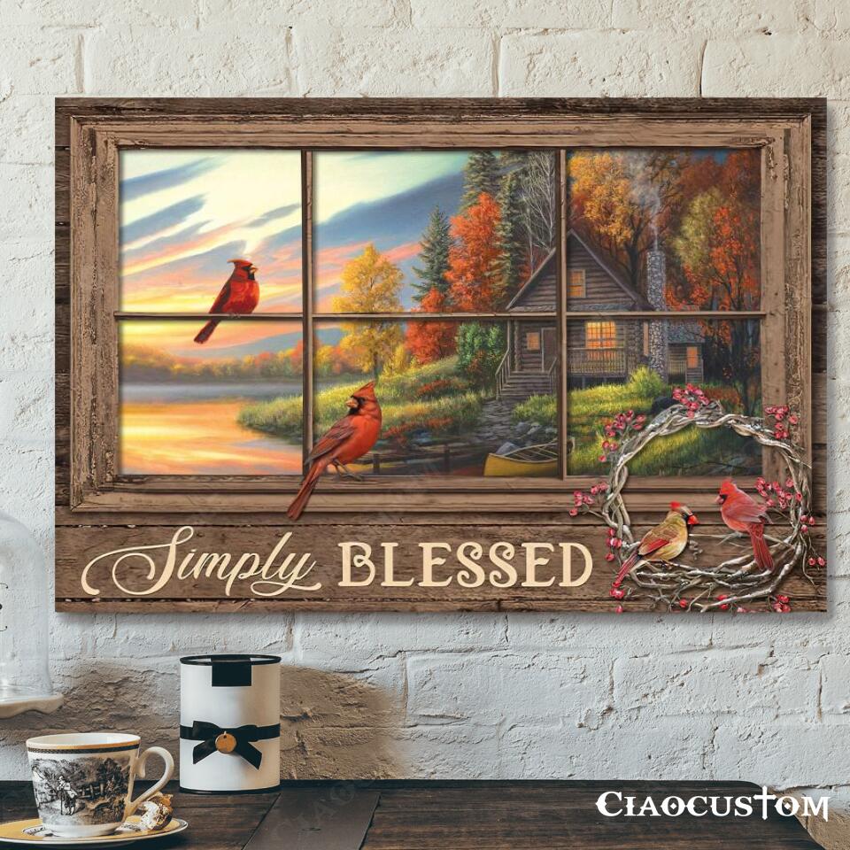 Simply Blessed – Cardinal Bird Painting – Christian Canvas Prints – Faith Canvas – Bible Verse Canvas