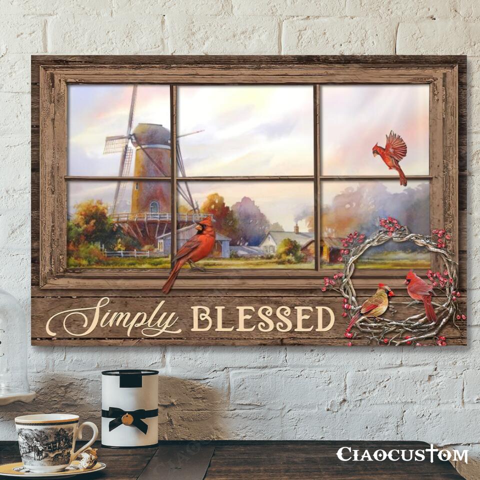 Simply Blessed – Cardinal Bird Painting – Christian Canvas Prints – Faith Canvas – Bible Verse Canvas