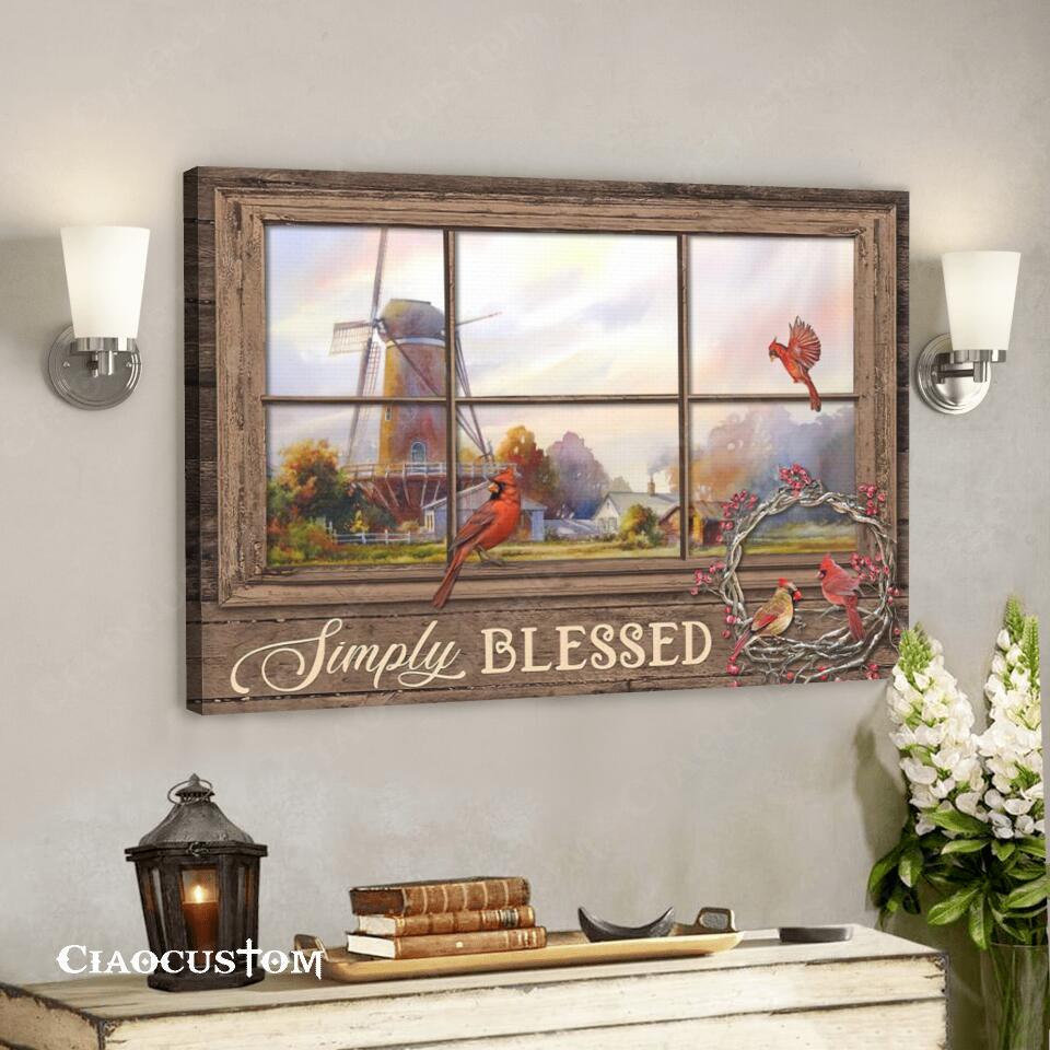 Simply Blessed – Cardinal Bird Painting – Christian Canvas Prints – Faith Canvas – Bible Verse Canvas