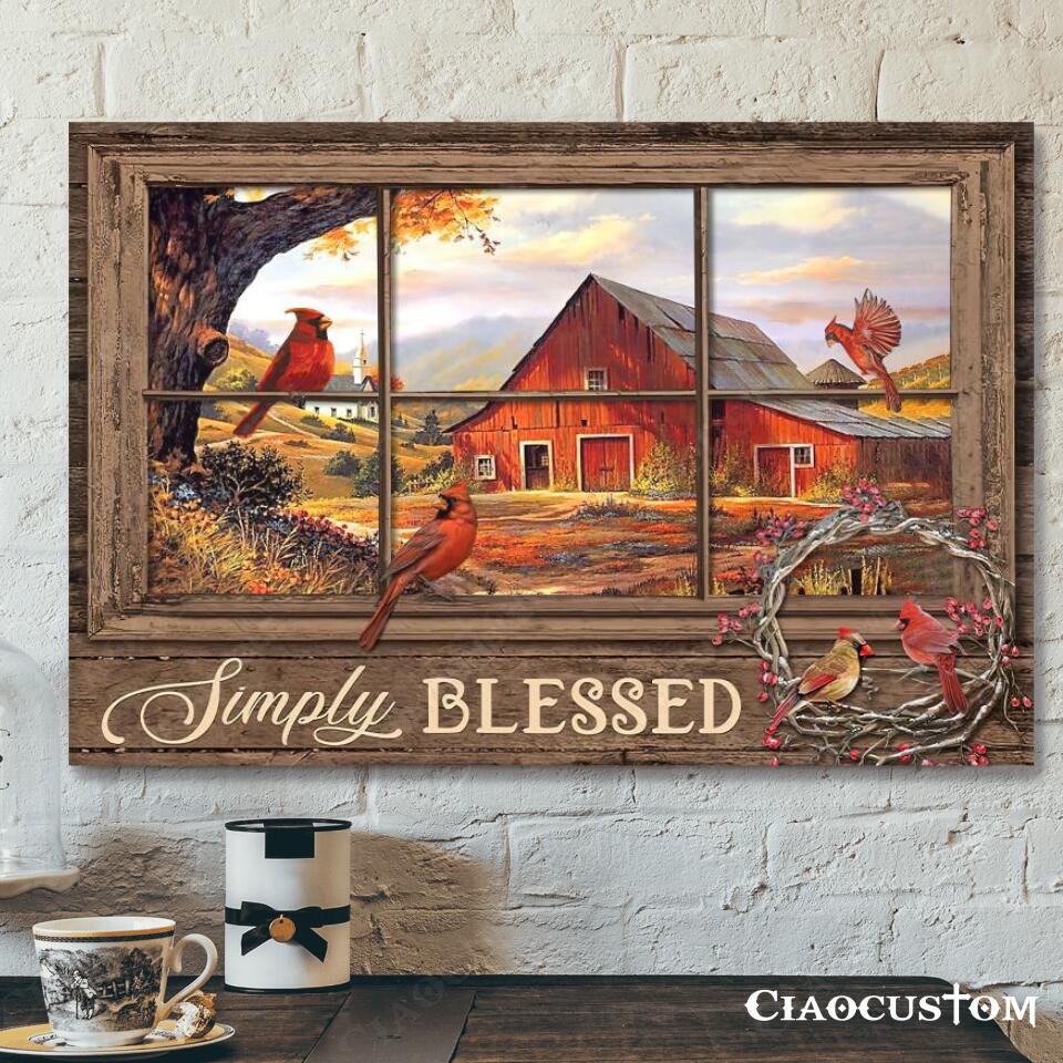 Simply Blessed – Cardinal Bird Painting – Christian Canvas Wall Art – Bible Verse Canvas