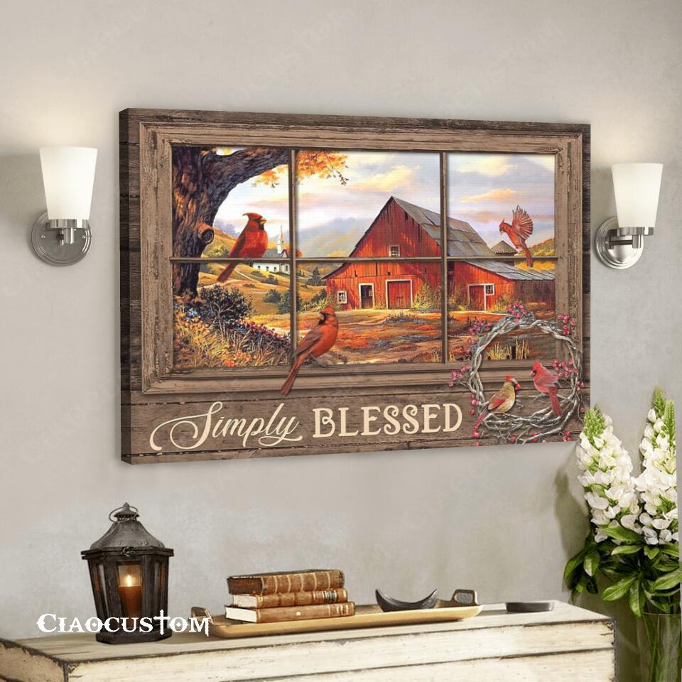 Simply Blessed – Cardinal Bird Painting – Christian Canvas Wall Art – Bible Verse Canvas