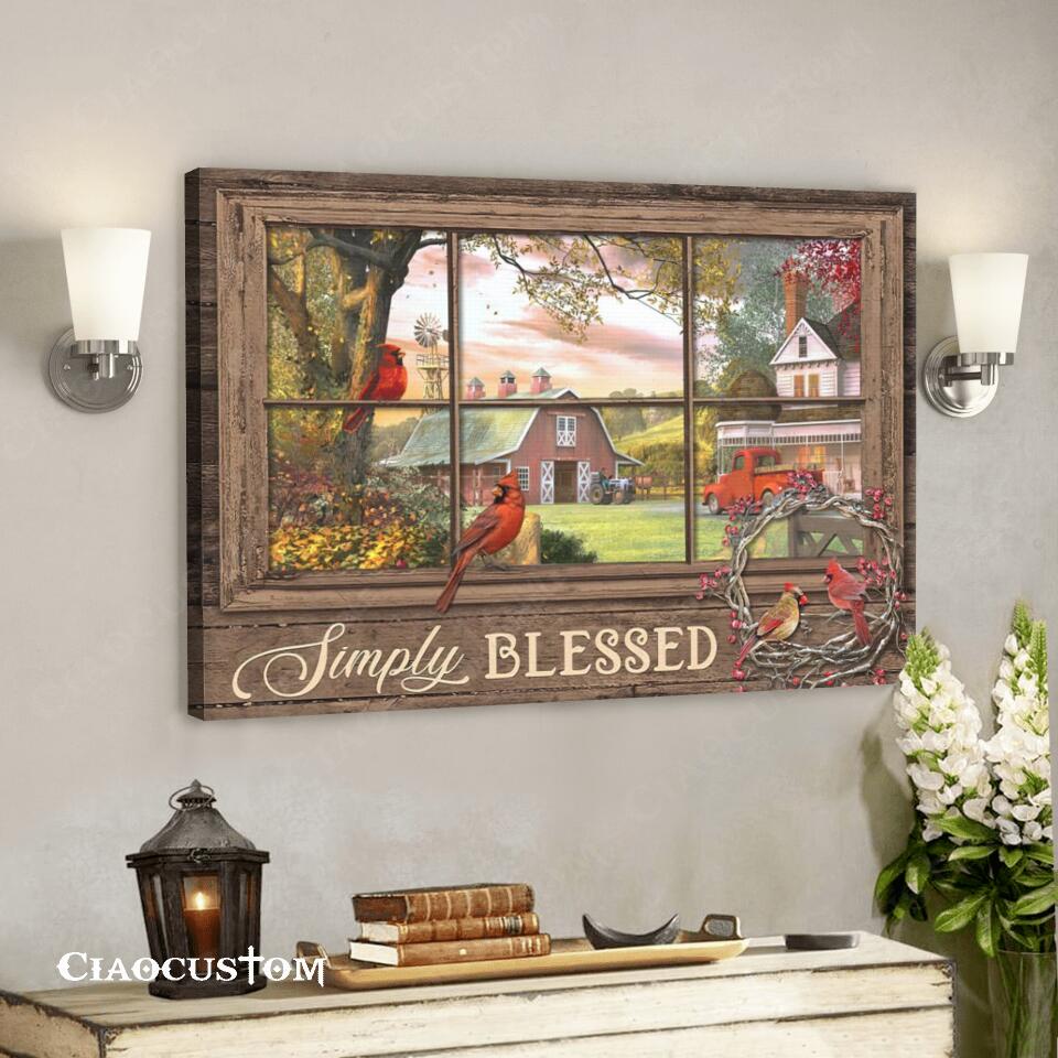 Simply Blessed – Cardinal Bird Painting – Christian Canvas Wall Art – Bible Verse Canvas – Christian Gift