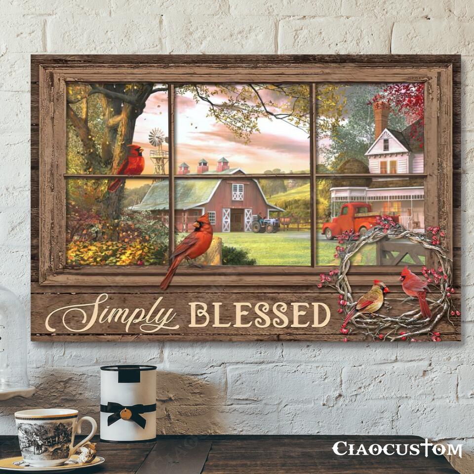 Simply Blessed – Cardinal Bird Painting – Christian Canvas Wall Art – Bible Verse Canvas – Christian Gift