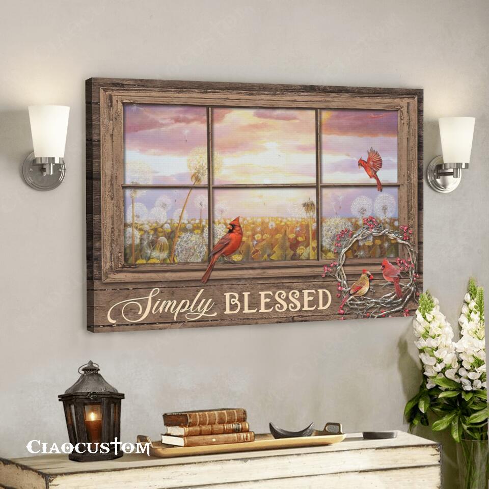 Simply Blessed – Cardinal Bird Painting – Faith Canvas – Bible Verse Canvas – Christian Canvas Wall Art