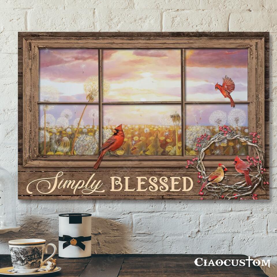 Simply Blessed – Cardinal Bird Painting – Faith Canvas – Bible Verse Canvas – Christian Canvas Wall Art