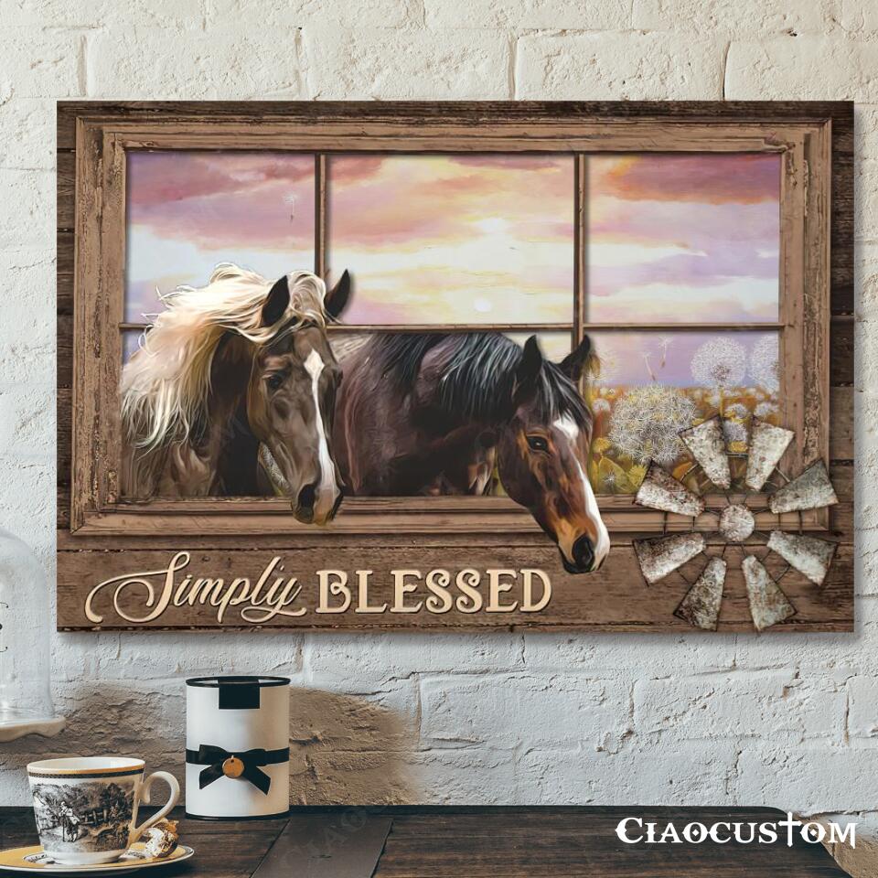 Simply Blessed – Dandelion Garden And Horse – Jesus Canvas Wall Art – Bible Verse Canvas – Christian Canvas Wall Art