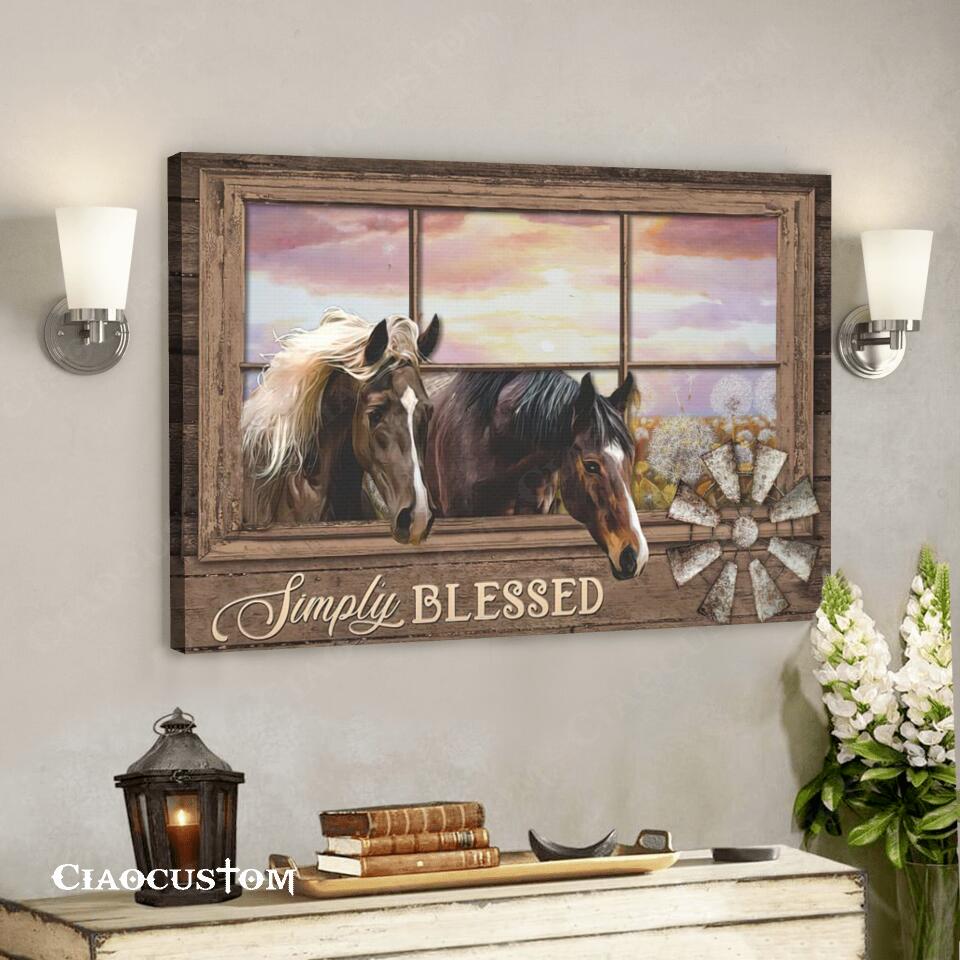 Simply Blessed – Dandelion Garden And Horse – Jesus Canvas Wall Art – Bible Verse Canvas – Christian Canvas Wall Art