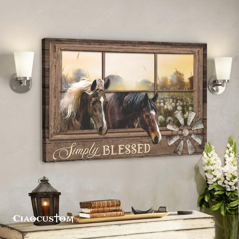 Simply Blessed – Dandelion Garden And Horse – Jesus Canvas Wall Art – Bible Verse Canvas – Christian Canvas Wall Art