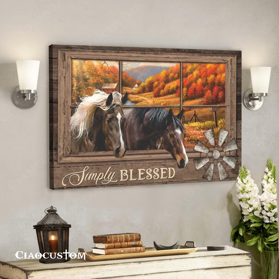 Simply Blessed – Horse And Garden – Jesus Canvas Wall Art – Bible Verse Canvas – Christian Canvas Wall Art