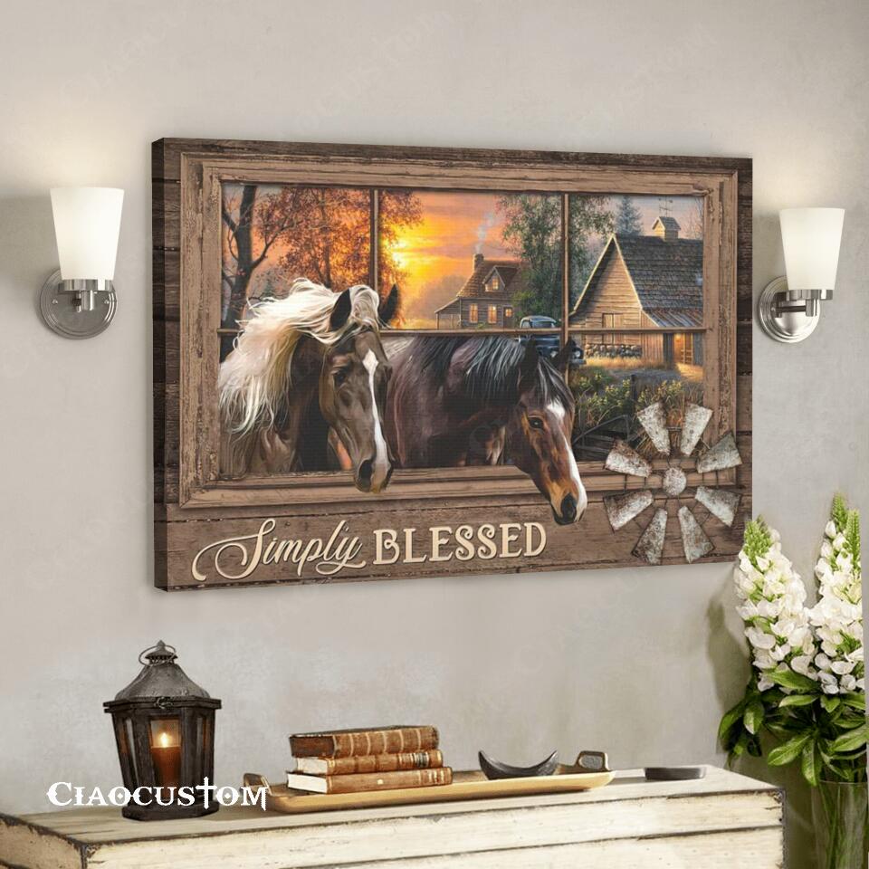 Simply Blessed – Horse And House – Jesus Canvas Wall Art – Bible Verse Canvas – Christian Canvas Wall Art