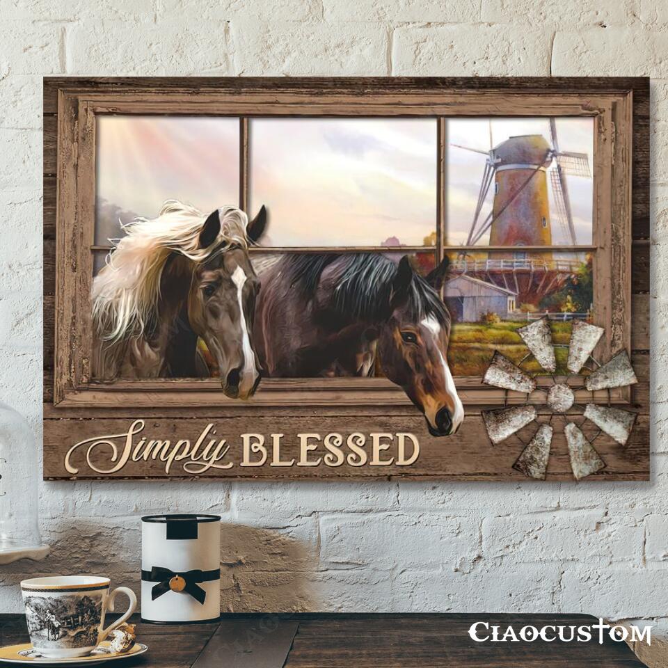 Simply Blessed – Horse And Windmill – Jesus Canvas Wall Art – Bible Verse Canvas – Christian Canvas Wall Art