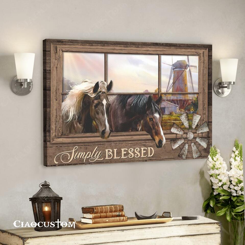 Simply Blessed – Horse And Windmill – Jesus Canvas Wall Art – Bible Verse Canvas – Christian Canvas Wall Art