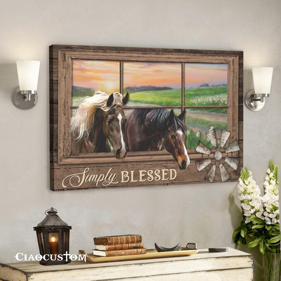 Simply Blessed – Horse Canvas Wall Art – Bible Verse Canvas – Christian Canvas Art