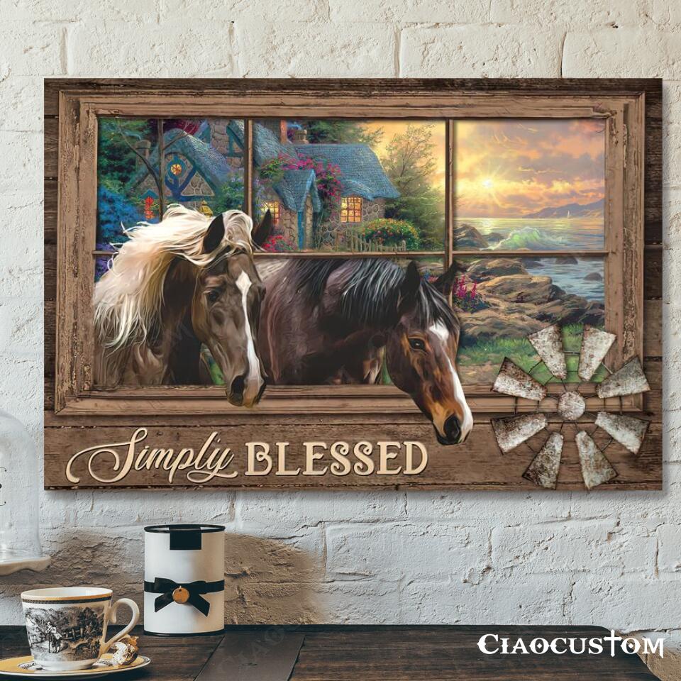 Simply Blessed – House And Horse – Jesus Canvas Wall Art – Bible Verse Canvas – Christian Canvas Wall Art