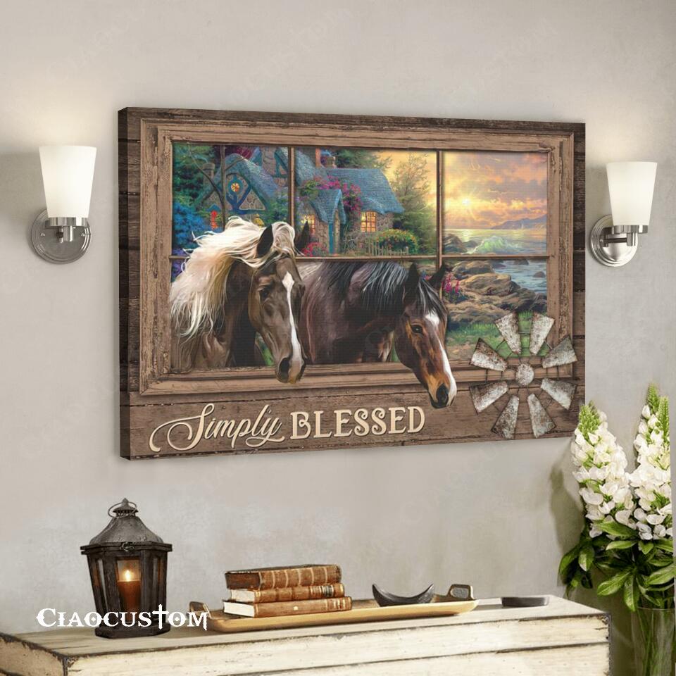 Simply Blessed – House And Horse – Jesus Canvas Wall Art – Bible Verse Canvas – Christian Canvas Wall Art