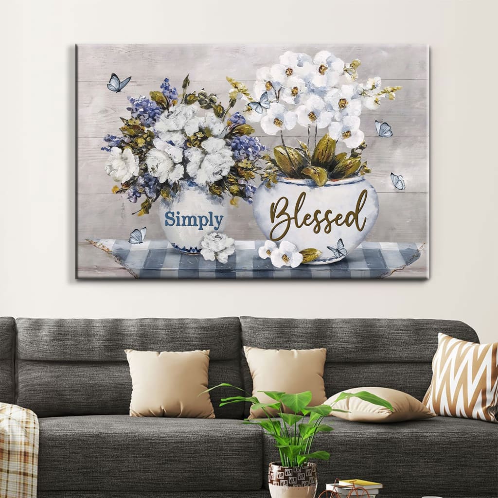 Simply Blessed Wall Art Canvas, Floral Christian Wall Decor – Religious Wall Decor