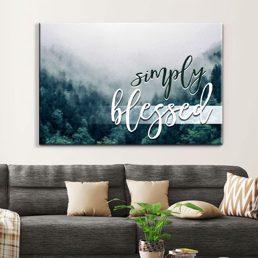 Simply Blessed Wall Art Canvas, Mountain Forest Christian Wall Decor, Christian Gifts – Religious Wall Decor