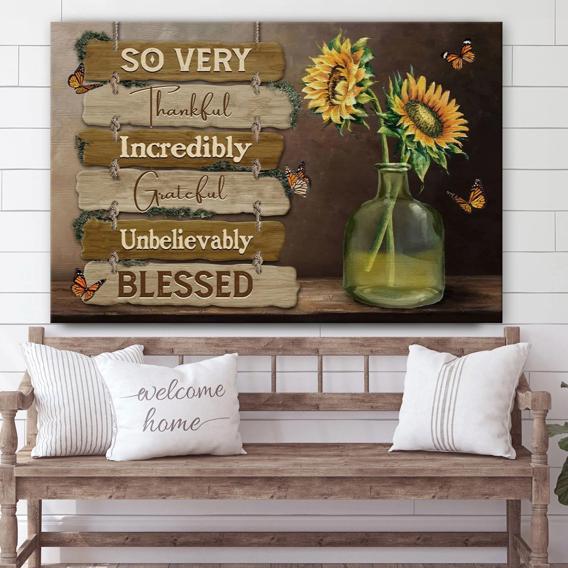 So Very Thankful Incredibly Grateful Unbelievably Blessed Wall Art Canvas Christian Decor