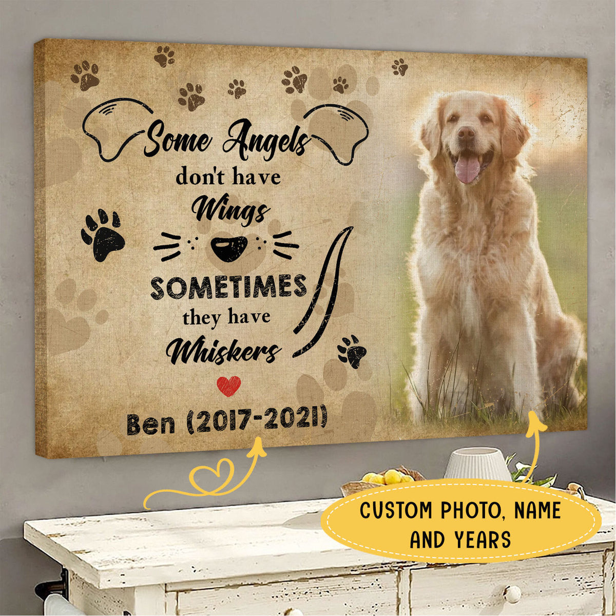 Some Angels Have Whiskers Personalized Pet Memorial Canvas Wall Art – Pet Memorial Gifts