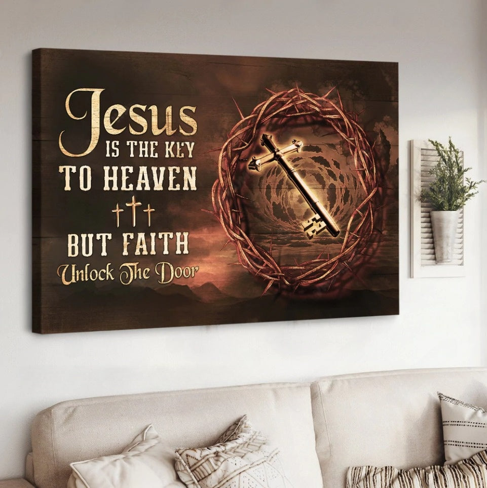 Special Key Thorn Crown Jesus Is The Key To Heaven Canvas Wall Art – Jesus Canvas Pictures – Christian Wall Posters