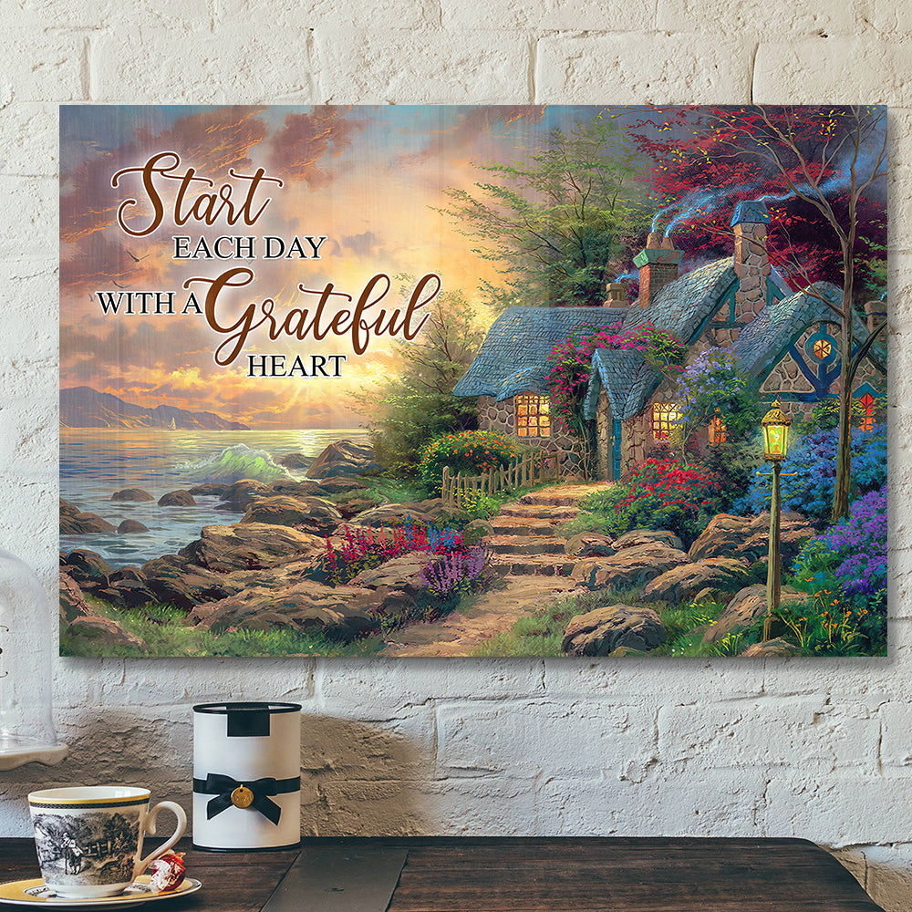 Start Each Day With A Grateful Heart 2 – Bible Verse Canvas – Scripture Canvas Wall Art