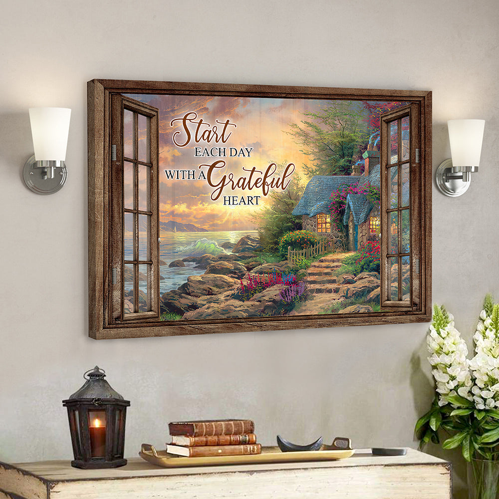 Start Each Day With A Grateful Heart 3 – Bible Verse Canvas – Scripture Canvas Wall Art