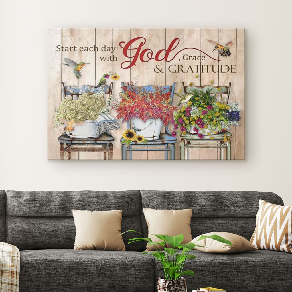 Start Each Day With God Grace And Gratitude Canvas Wall Art – Christian Canvas – Faith Canvas