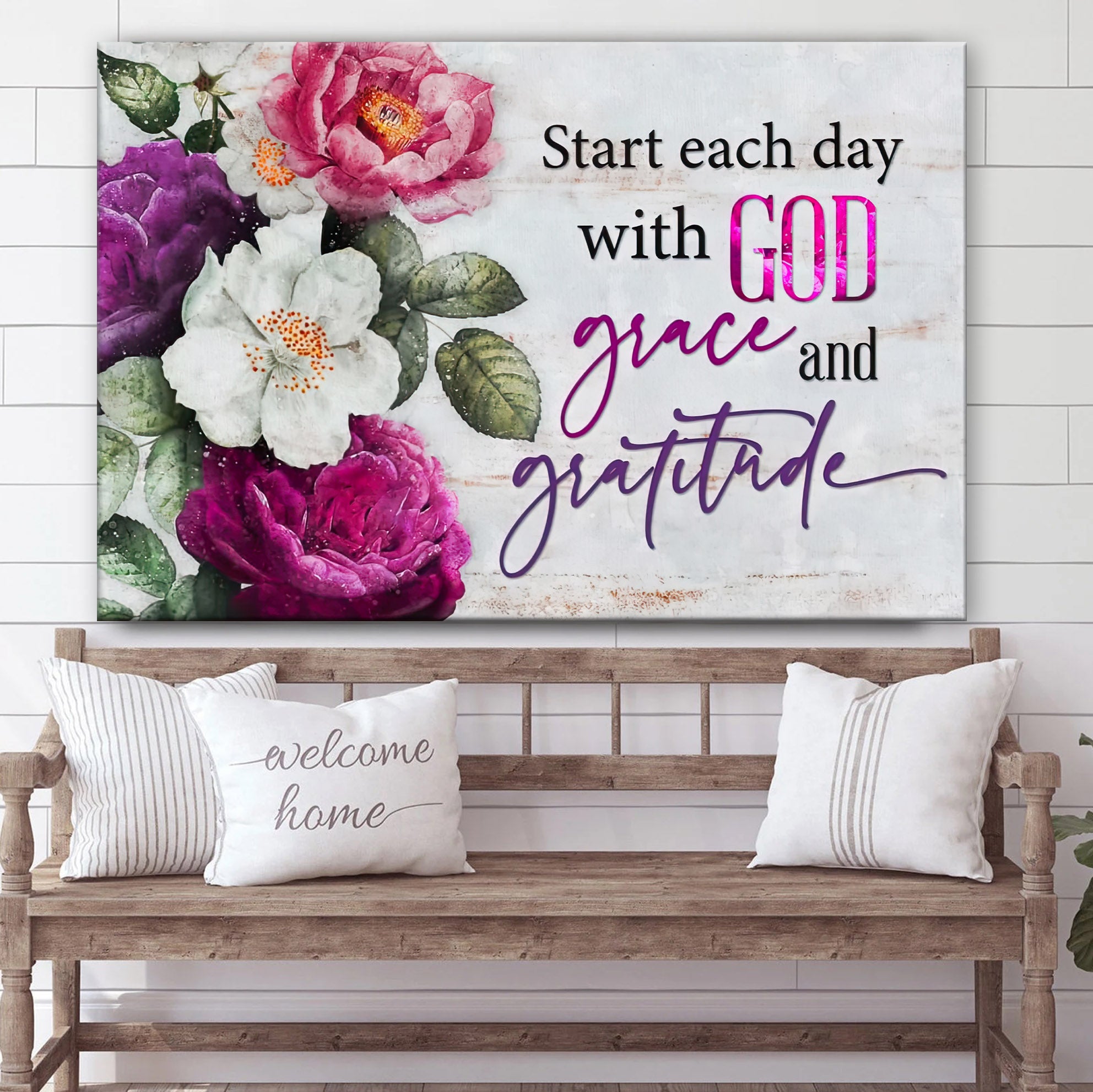 Start Each Day With God Grace And Gratitude Flowers Painting Wall Art Canvas – Painting On Canvas