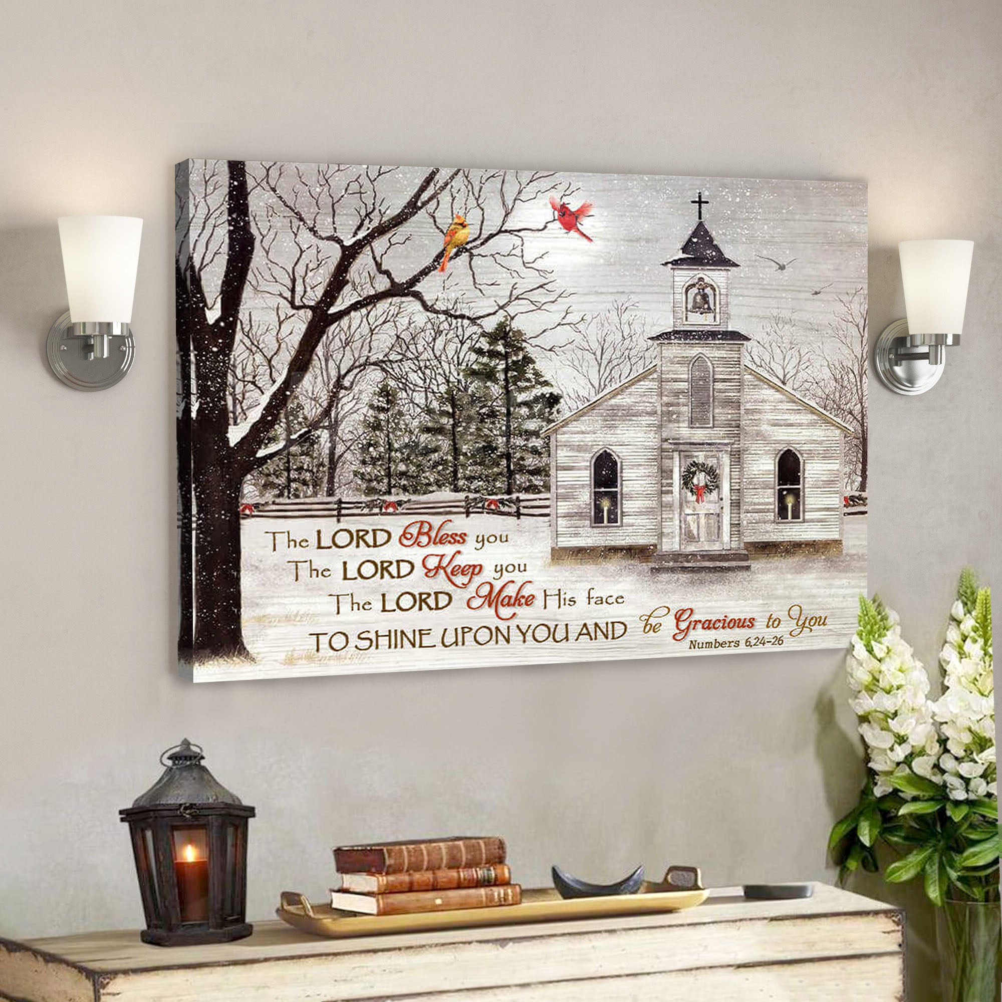 Stunning Church and Cardinal Canvas The Lord – Bible Verse Canvas – Scripture Canvas Wall Art