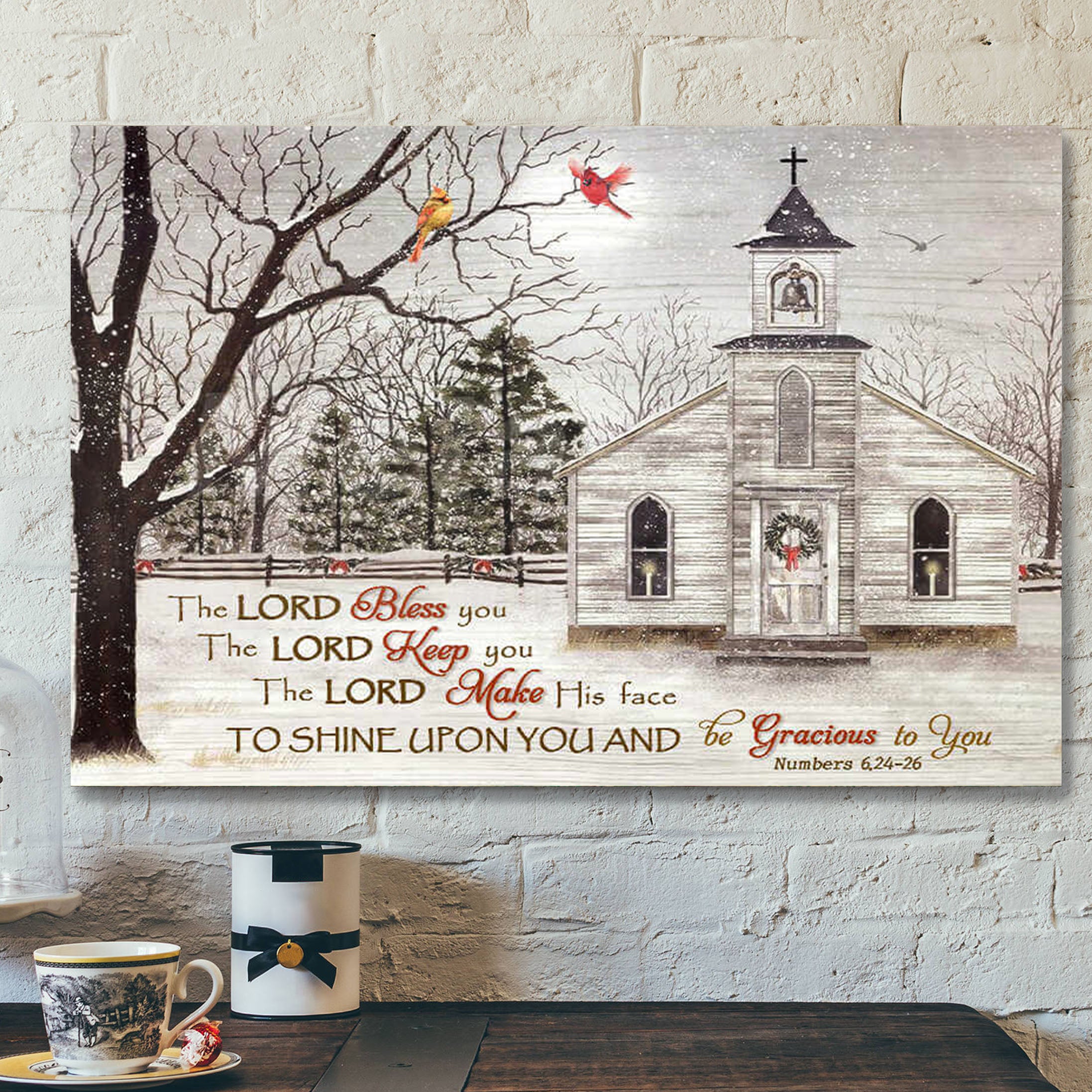 Stunning Church and Cardinal Canvas The Lord – Bible Verse Canvas – Scripture Canvas Wall Art