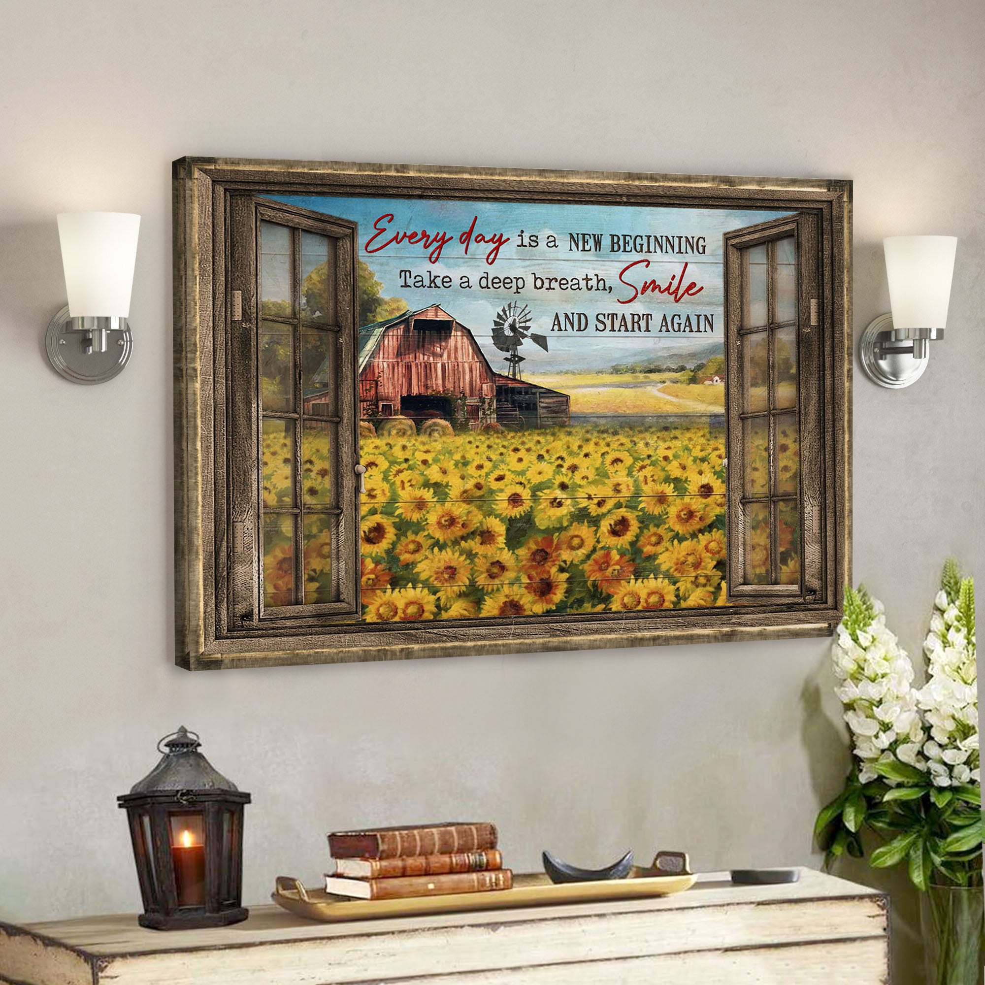 Stunning Sunflower Field – Every Day Is A New Beginning Canvas Wall Art – Bible Verse Canvas – Scripture Canvas Wall Art