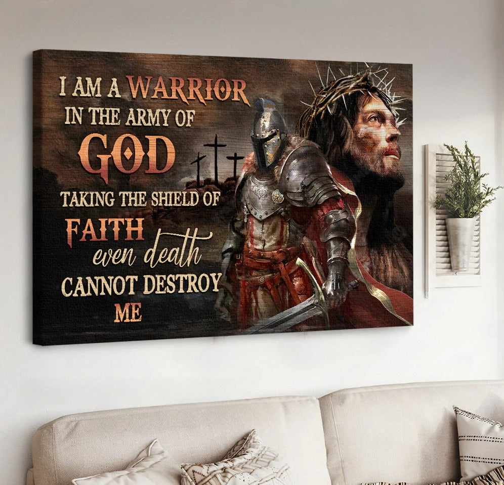 Stunning Warrior I Am A Warrior In The Army Of God Canvas Wall Art – Christian Poster – Religious Wall Decor