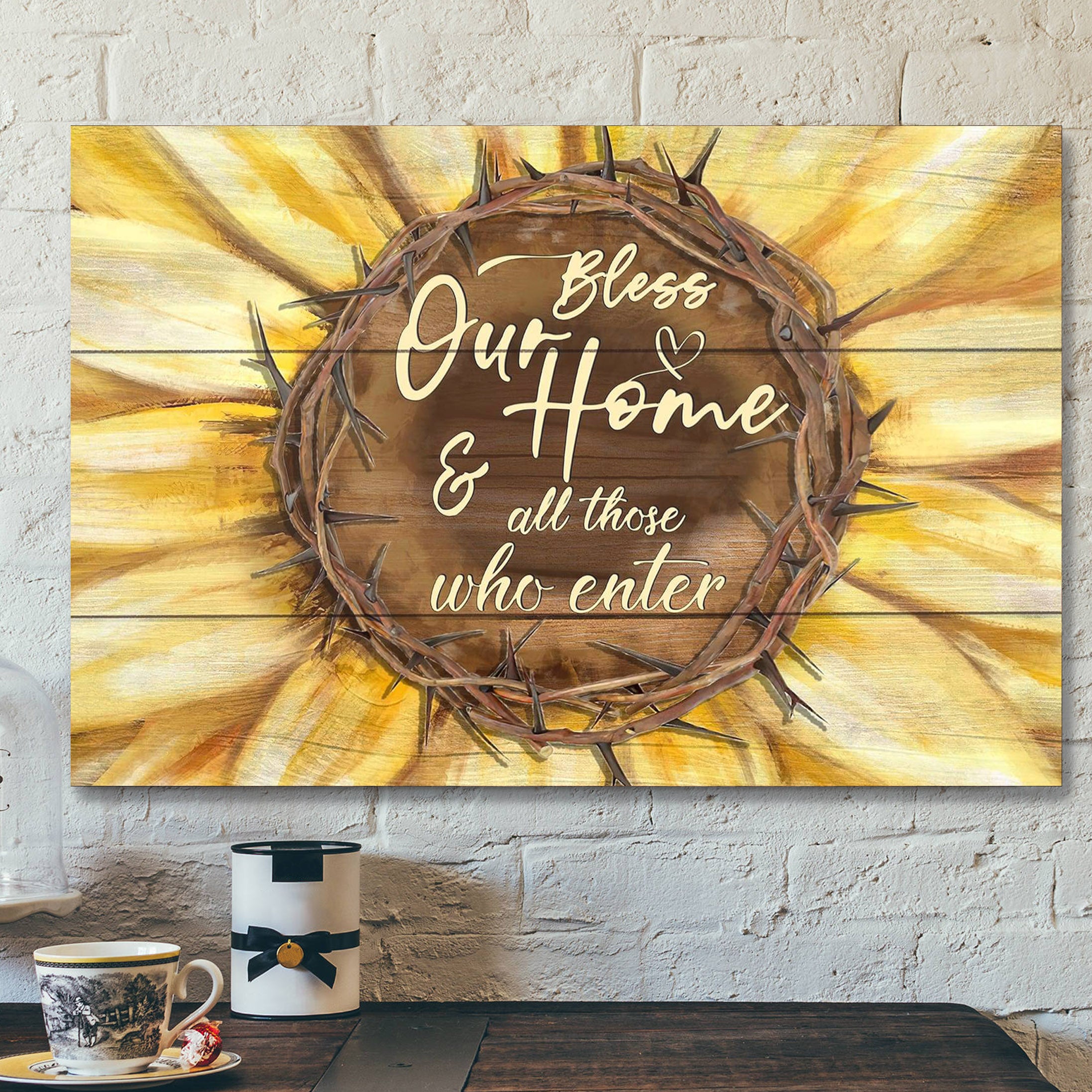 Sunflower – Bless Our Home & All Those Who Enter – Bible Verse Canvas – Scripture Canvas Wall Art