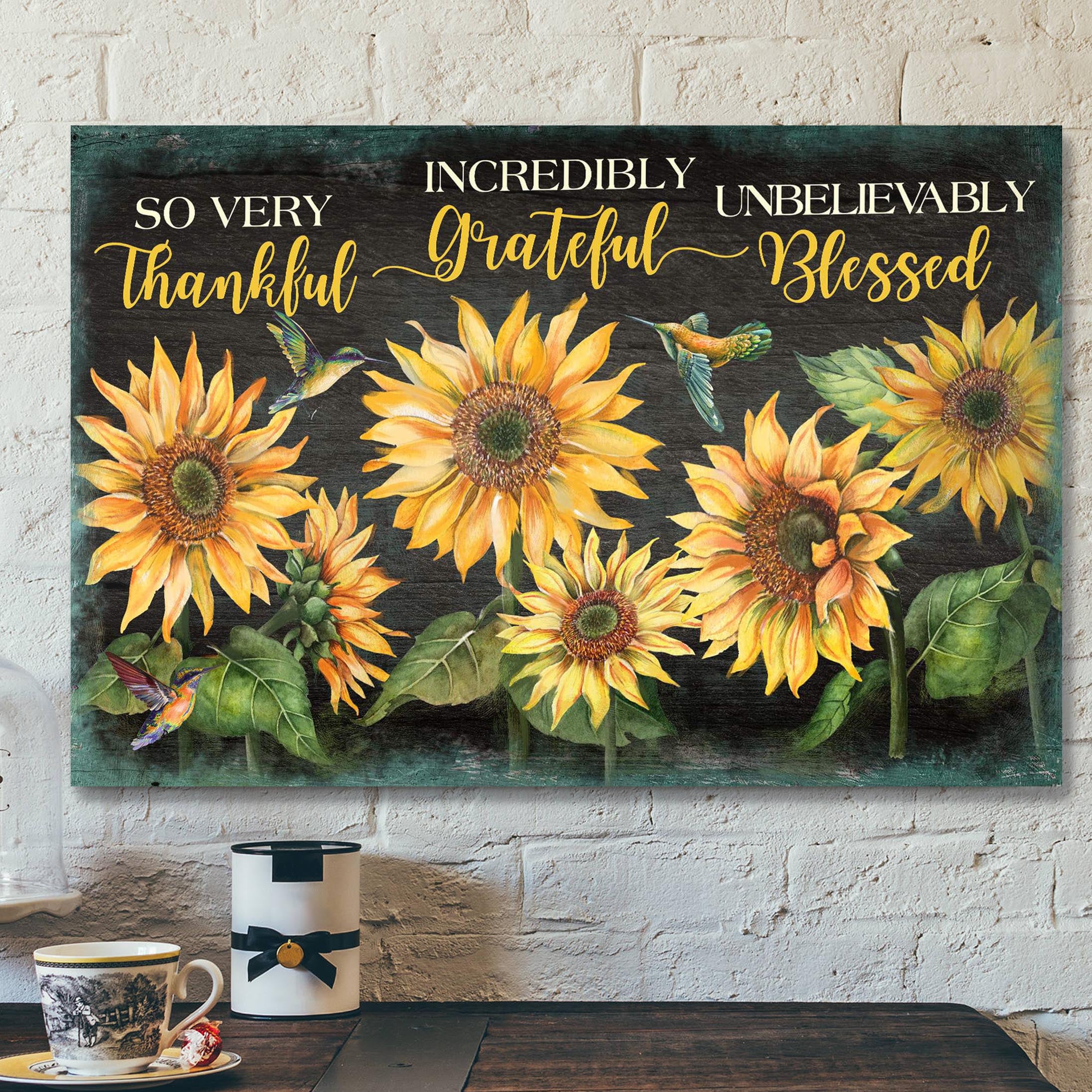 Sunflower Canvas – Thankful Grateful Blesses Canvas Wall Art – Bible Verse Canvas – Scripture Canvas Wall Art