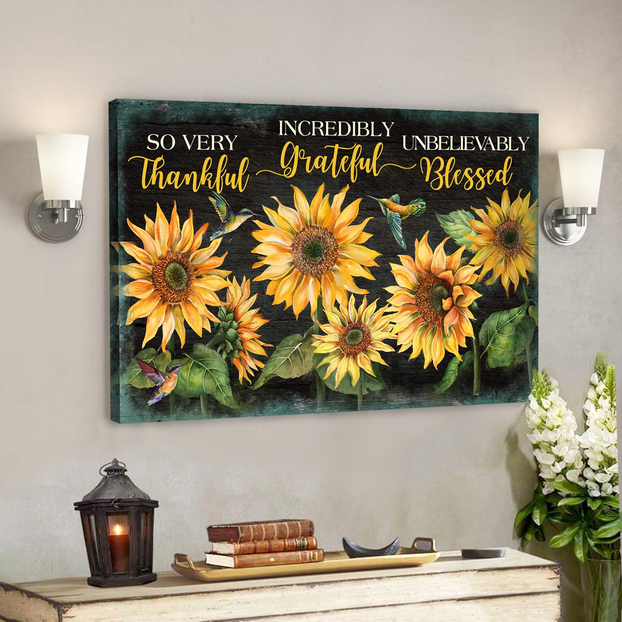 Sunflower Canvas – Thankful Grateful Blesses Canvas Wall Art – Bible Verse Canvas – Scripture Canvas Wall Art