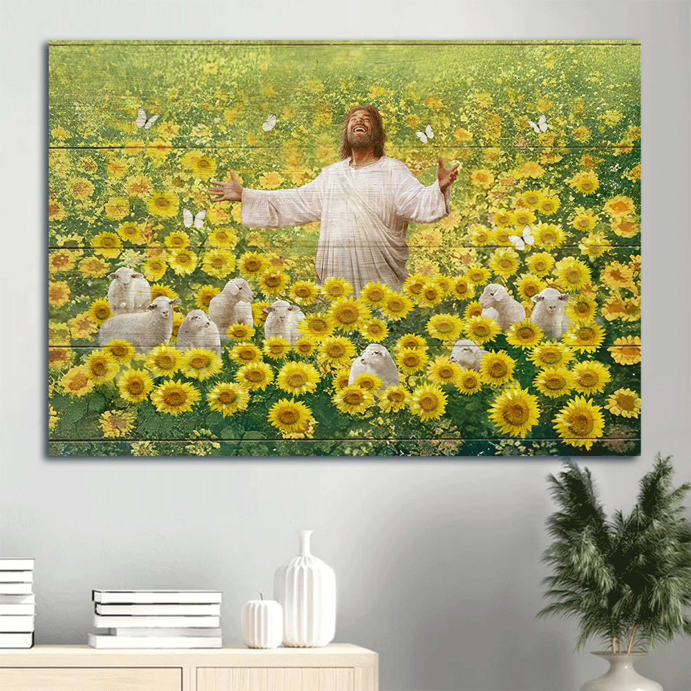 Sunflower Field Lamb Of God The Passion Of The Christ Canvas Wall Art – Christian Wall Decor